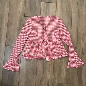 Sold****Red Gingham Ruffle Blouse